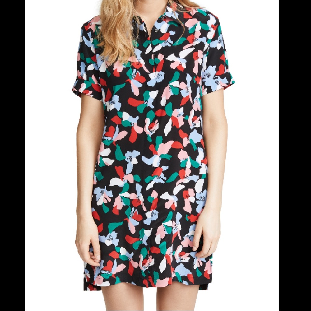 Equipment Short Sleeve Black Silk Dress Floral